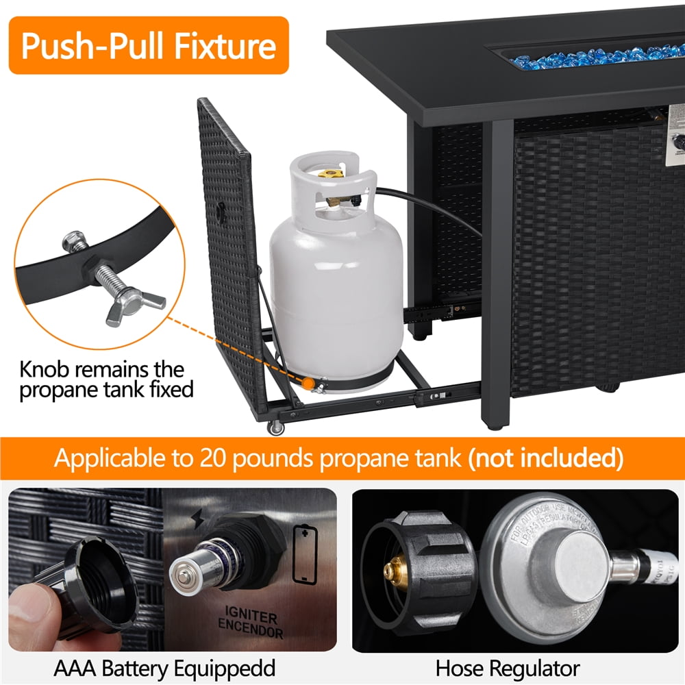 Topeakmart 43'' Propane Fire Pit Table with Tempered Glass Tabletop 50,000 BTU, Black