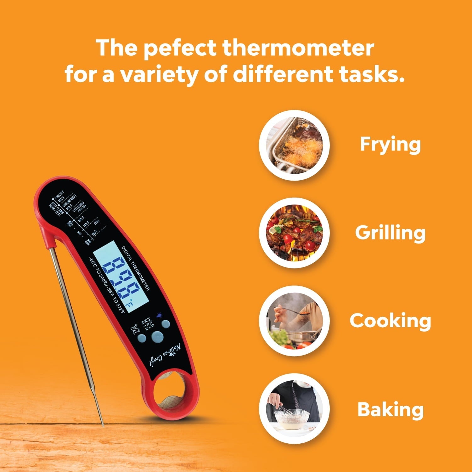 Meat Thermometer for Grilling - Digital Instant Read Wireless Cooking Thermometer for BBQ and Kitchen - Nature's Craft Ultra Fast Digital Food Thermometer