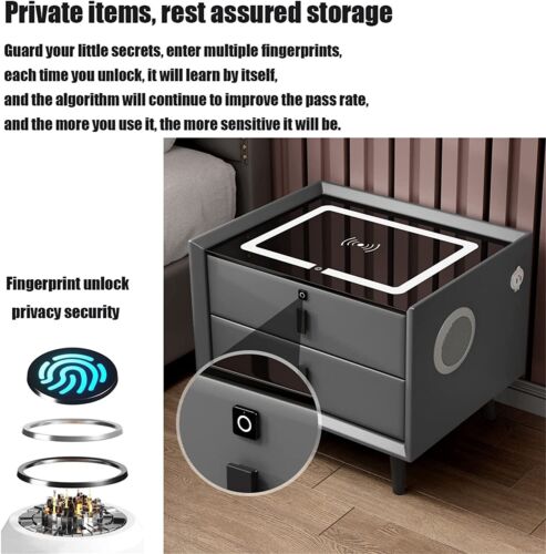 Bedside tables Nightstand With Fingerprint Lock Drawer, Smart Nightstand
