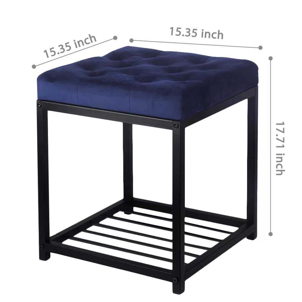 GIA Design Group 17 inch Tufted Square Ottoman with Metal Frame, Navy Blue, Set of 2