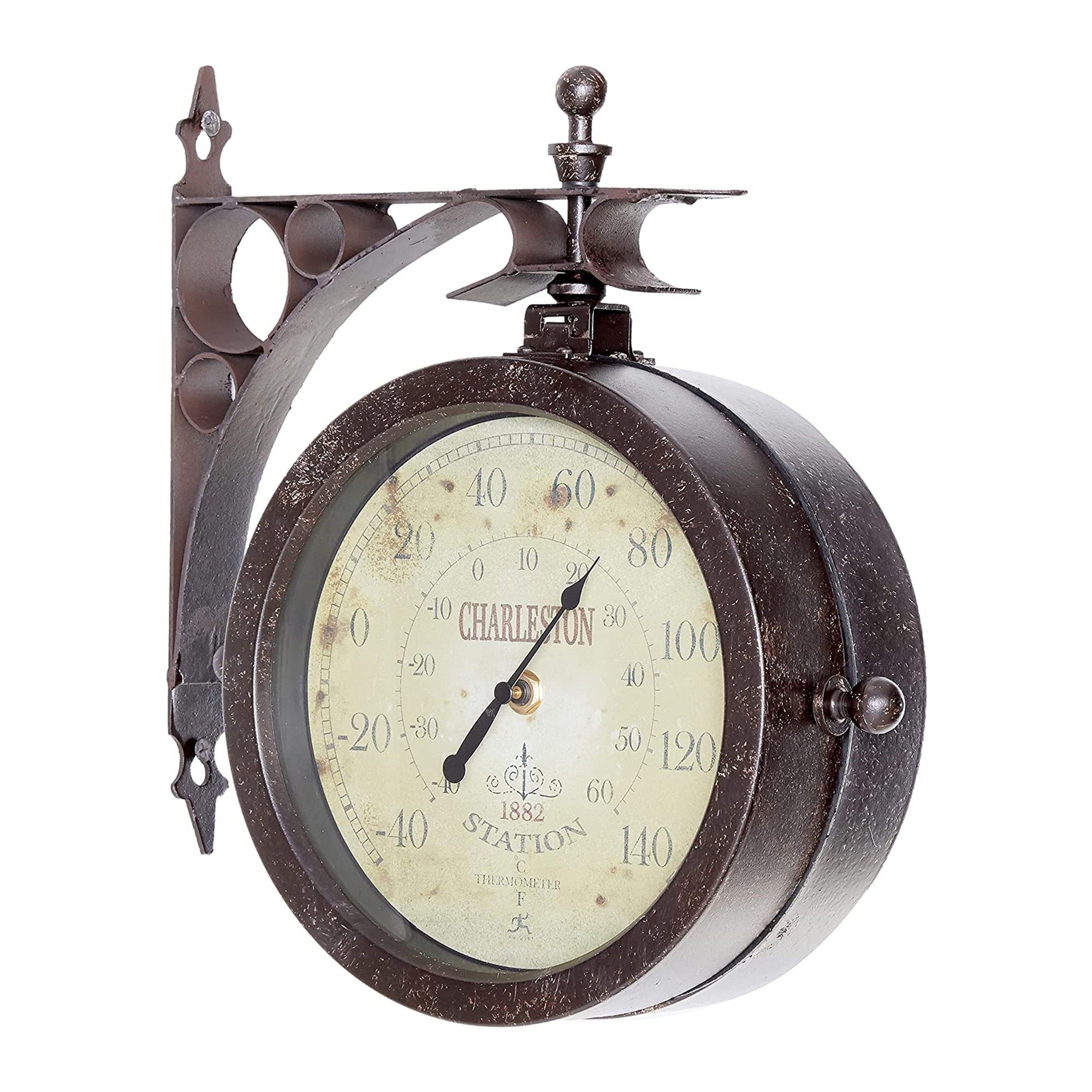 Infinity Instruments 8 Inch Charleston 2 Sided Wall Clock & Thermometer