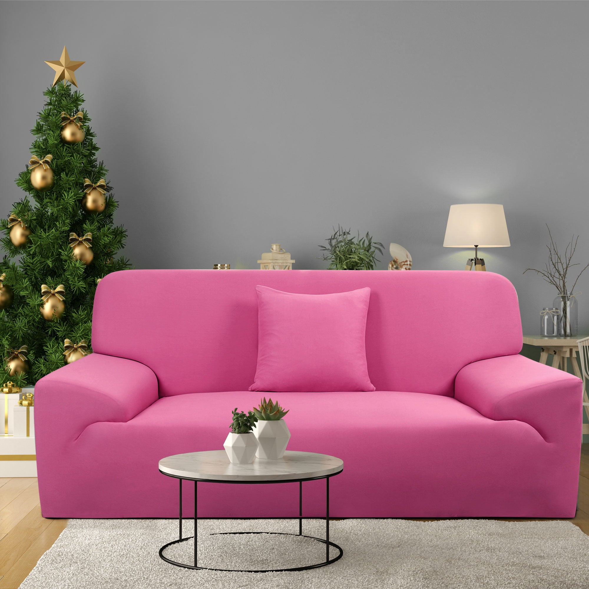 PiccoCasa Thick Stretch Sofa Cover 4 Seater Solid Couch Cover, Fuchsia