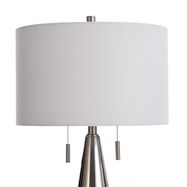 32 in. Glass Table Lamp - White Finish - Hardback Shade