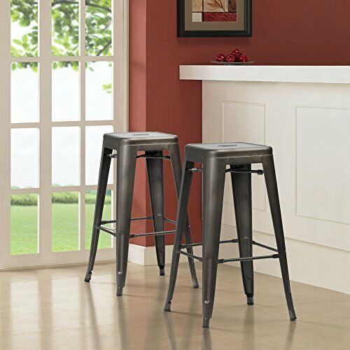 30 Inches 4 Metal Bar Stools Stackable High Backless Lightweight Rubber Feet
