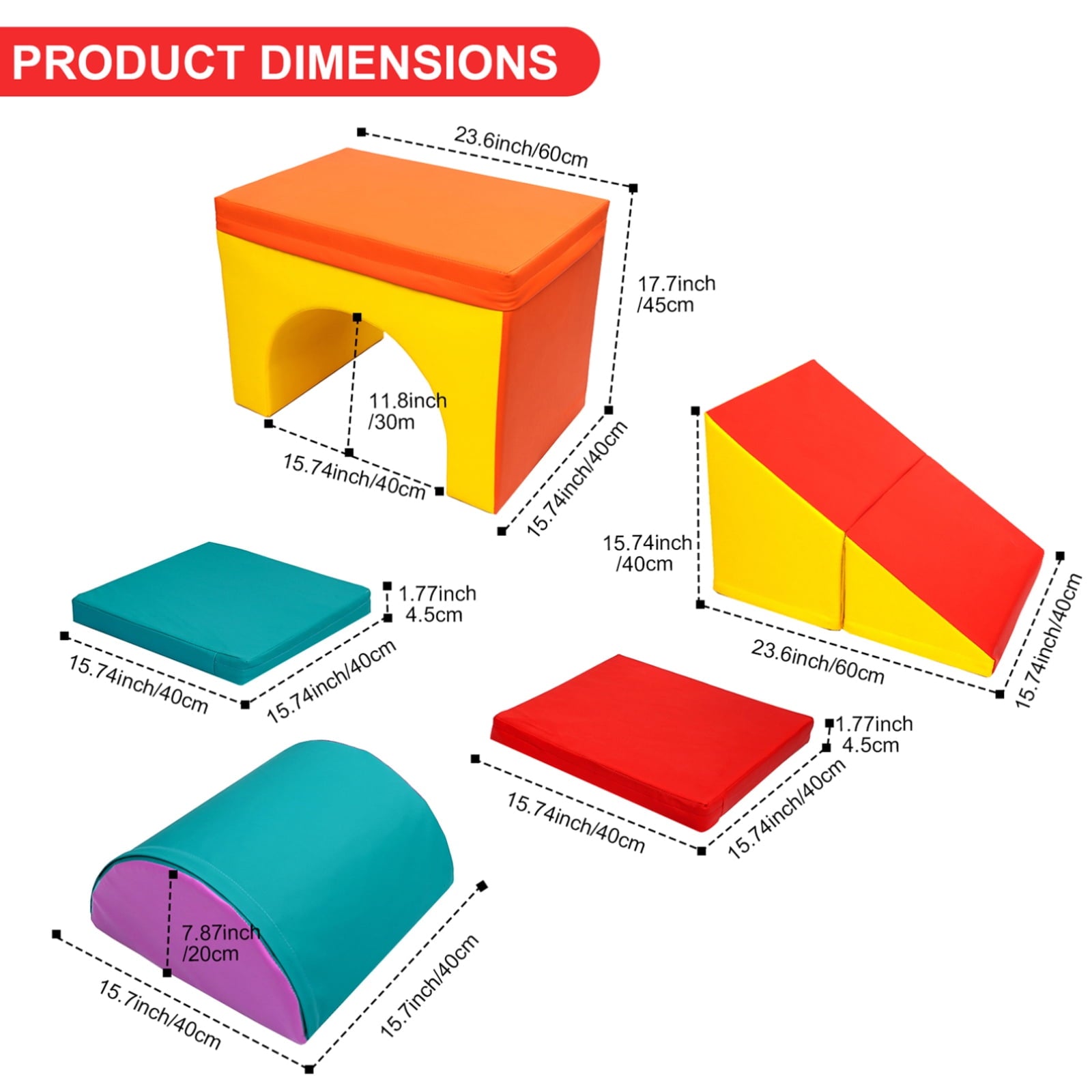 XJD Soft Zone Climb and Crawl Activity Playset, Lightweight Foam Shapes for Climbing, Crawling and Sliding, Safe Foam Playset for Toddlers and Preschoolers(5 Piece Set)