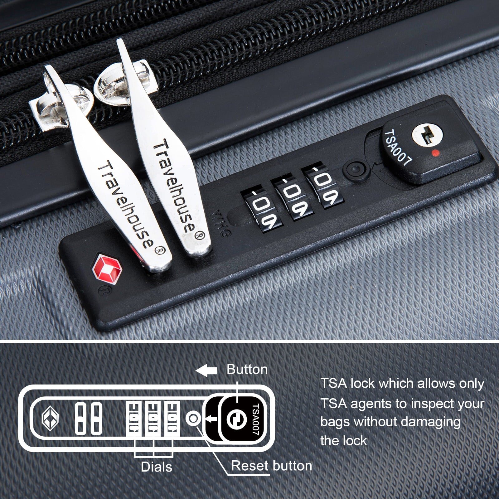 Travelhouse 3 Piece Luggage Set Expandable Hardshell Lightweight Suitcase with TSA Lock Spinner Wheels 20in24in28in.(Gray)