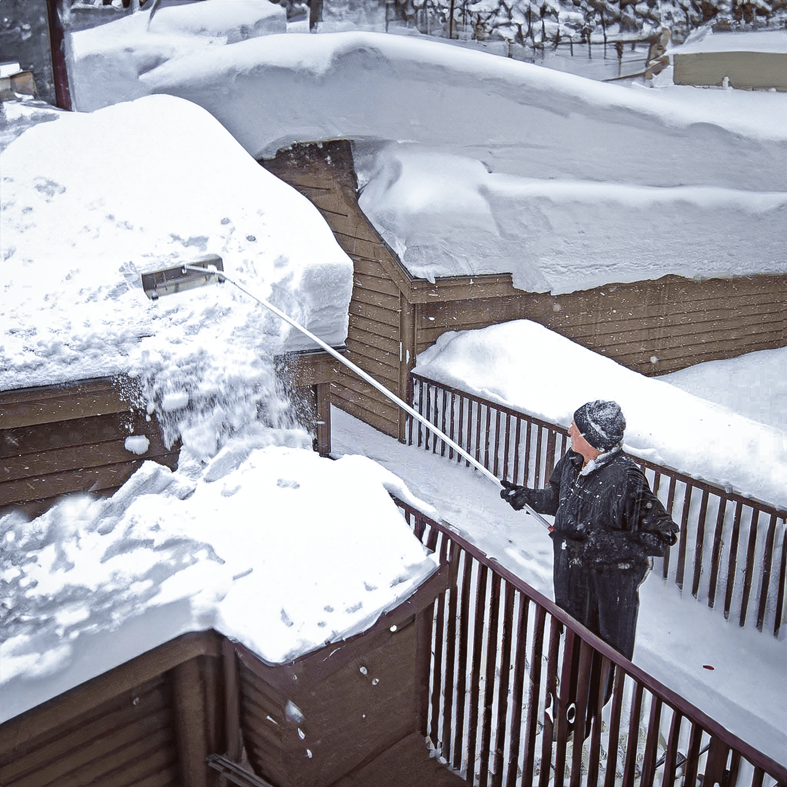 MoNiBloom 20FT Aluminum Snow Roof Rake, Extendable Snow Shovel Adjustable Sectional Snow Removal Tool with Wheels and Anti-Slip Handle for Roof Car, Silver