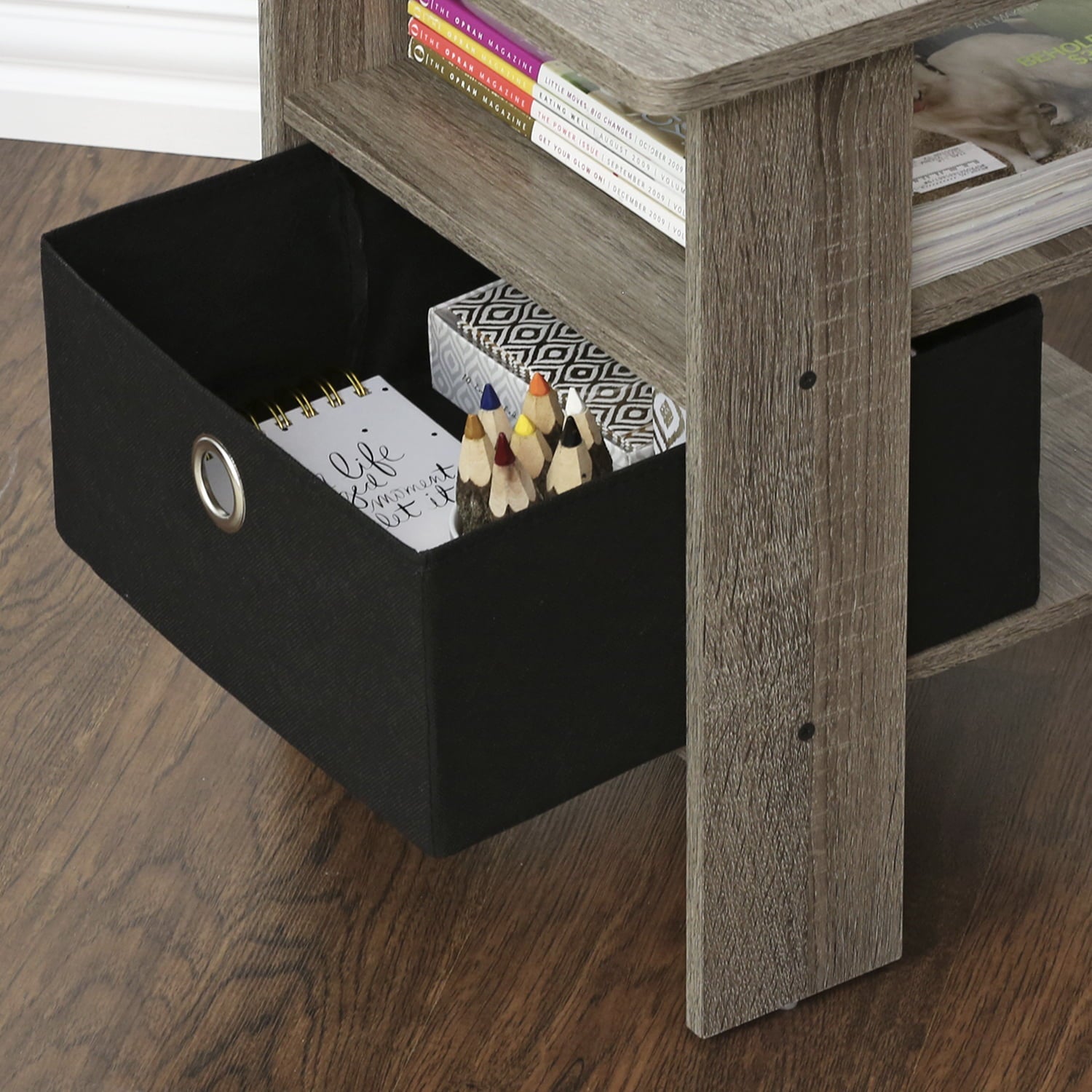 Furinno Andrey End Table Night Stand with Bin Drawer, Black/Gray, Wood, Rectangular