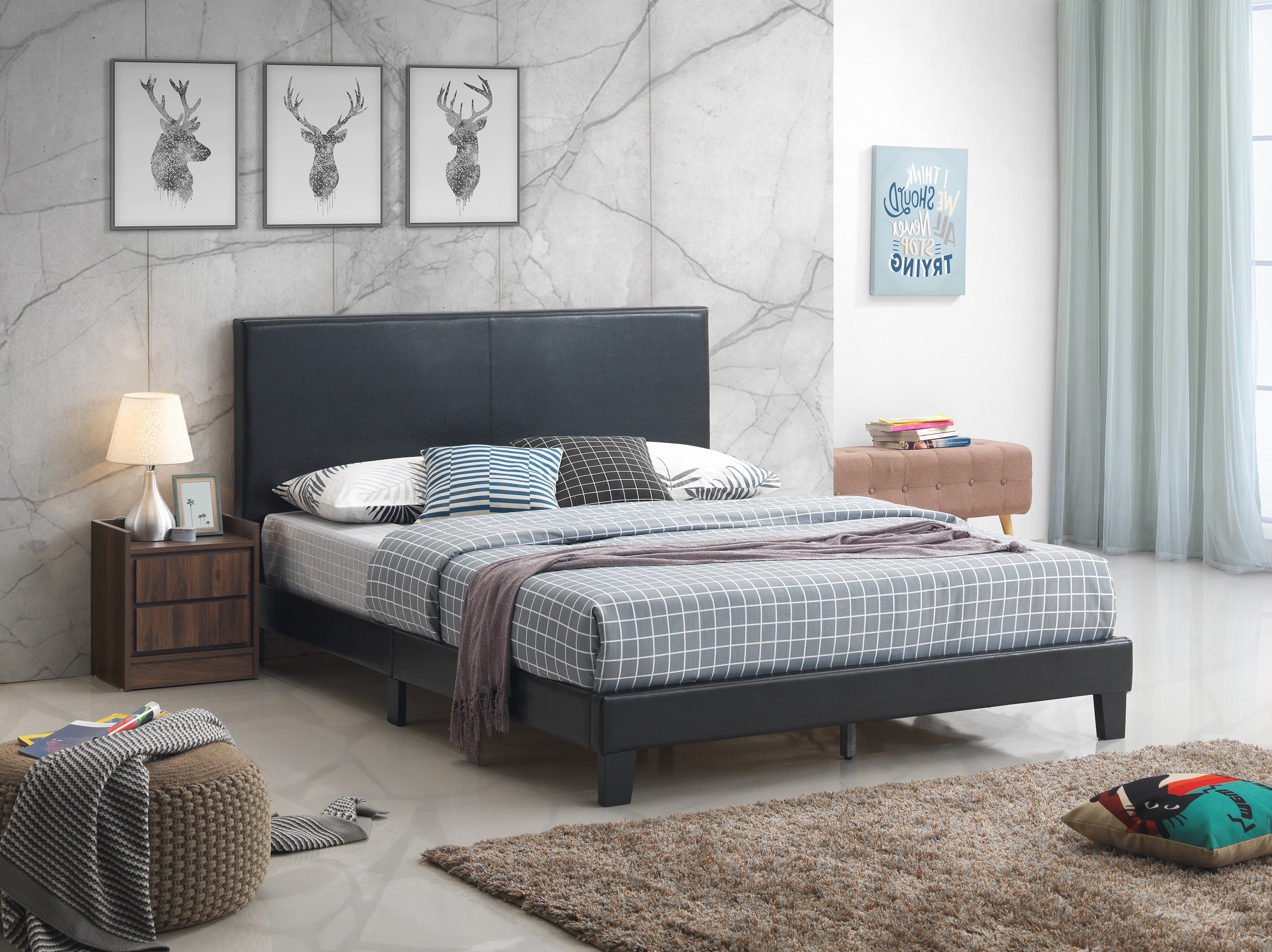 Crown Mark Yates Black Platform Bed, Queen