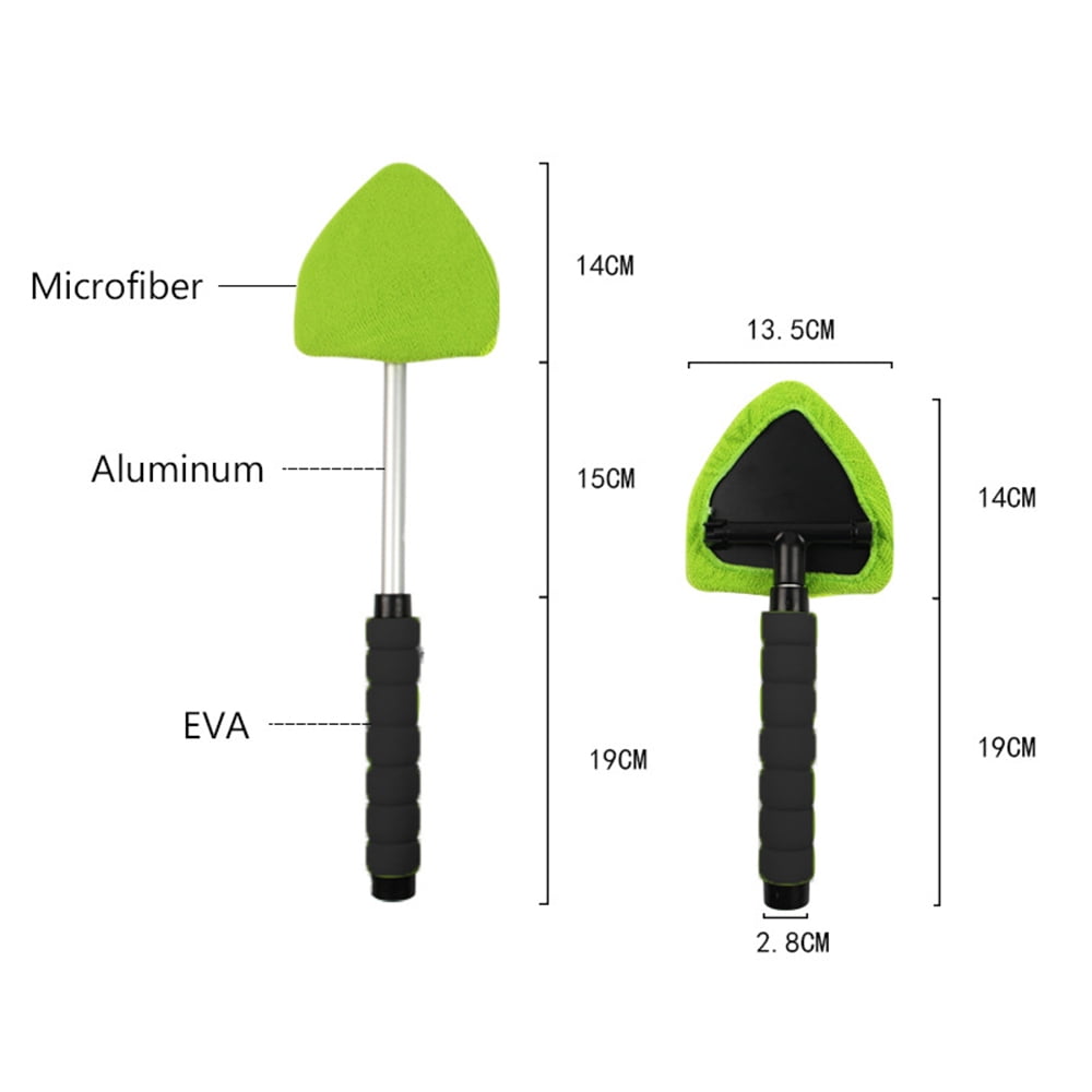 Byseng Car Windshield Cleaner, Windshield Cleaning Tool for Car, Microfiber Car Window Cleaner with Extendable Handle + 4 Reusable and Washable Microfiber Pads - Green