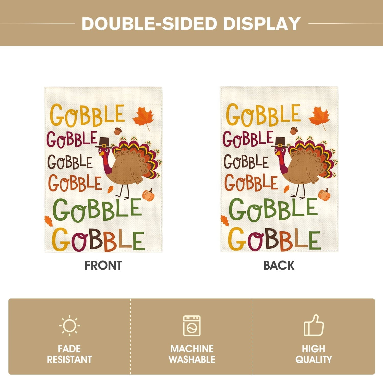 Artoid Mode Turkey Thanksgiving Gobble Gobble Burlap Garden Flag 12 x 18 Inch