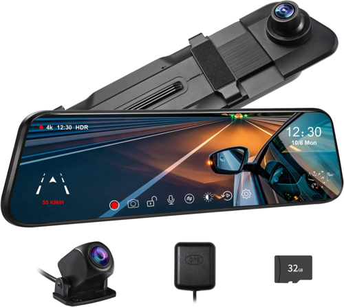 P10 Pro 10" 4K Mirror Dash Cam, Rear View Mirror Camera Smart Driving Assistant