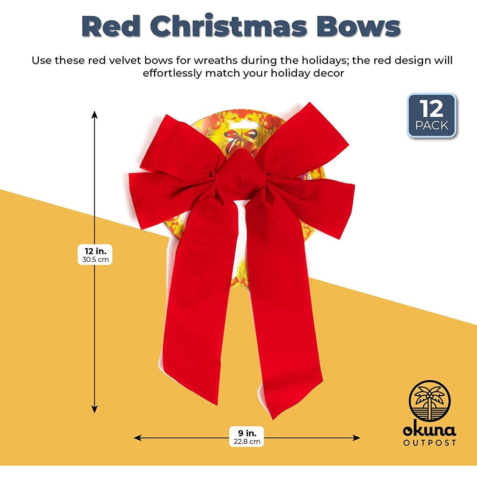 12 Pack Red Christmas Ribbon Bows for Xmas Wreath Holiday Party Favors, Gift Wrapping and Xmas Tree Decoration, 9