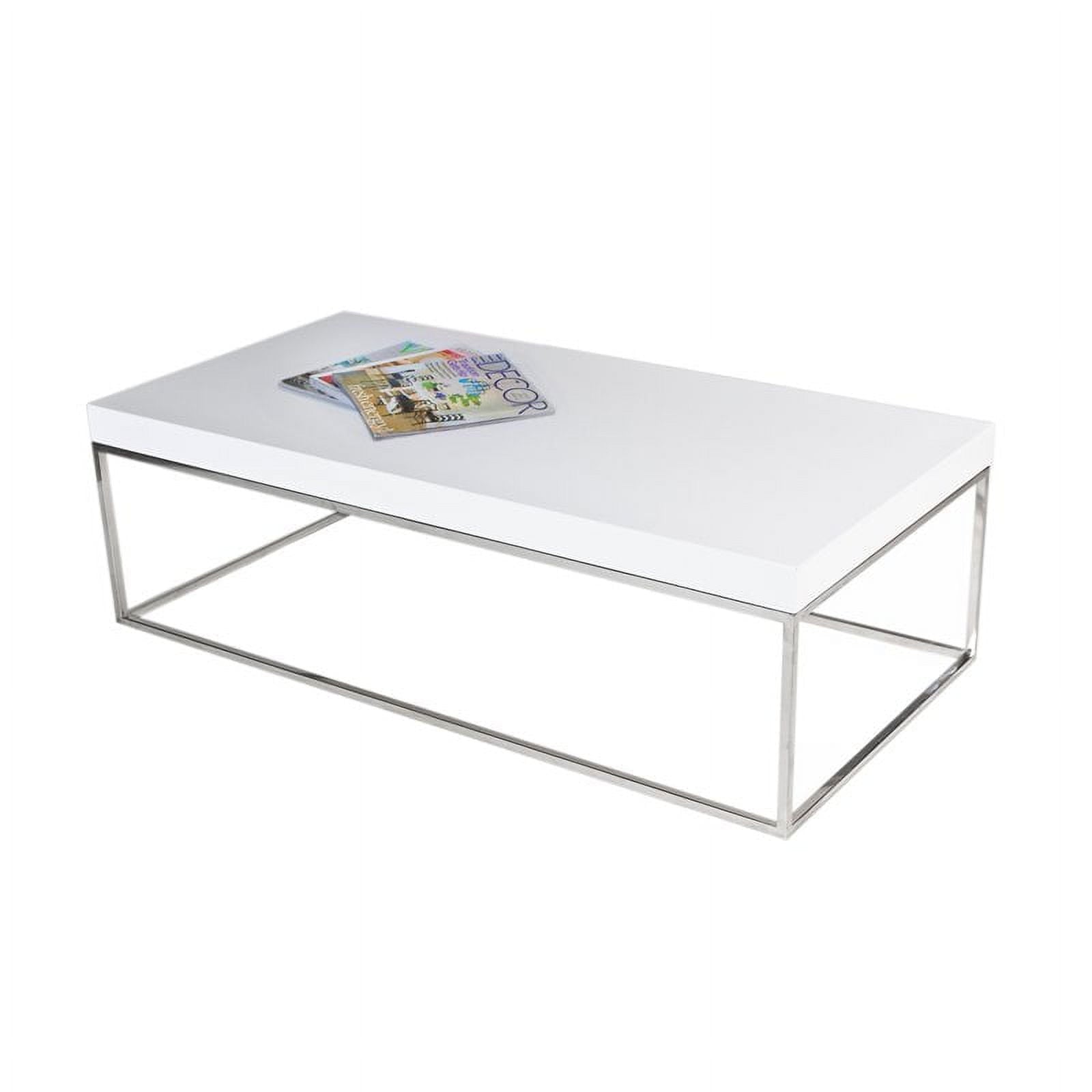 Pangea Home Fred Gloss Lacquer & High Polished Steel Metal Coffee Table in White