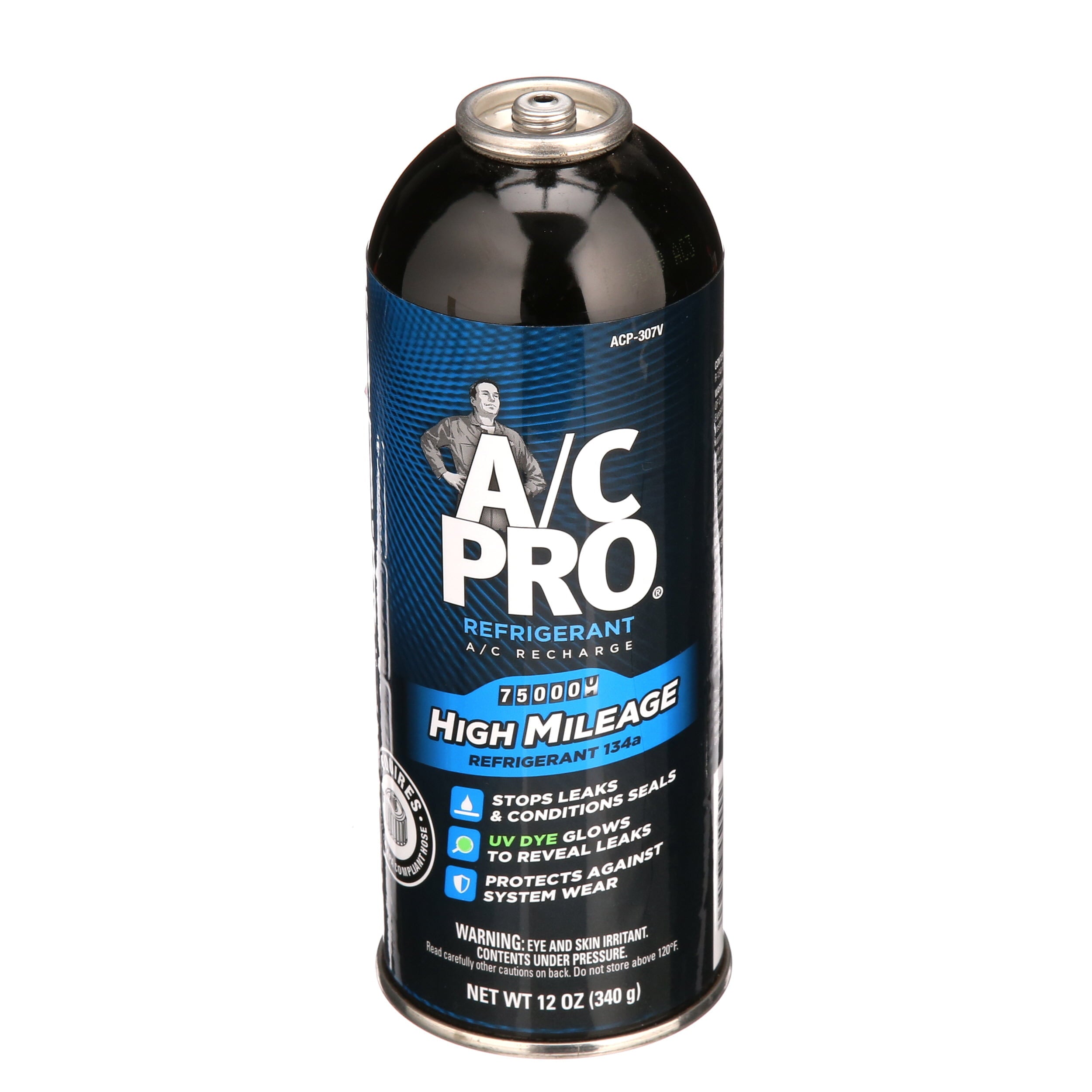 A/C Pro High Mileage R-134a A/C Recharge Auto Air Conditioner Refrigerant Refill - 12oz