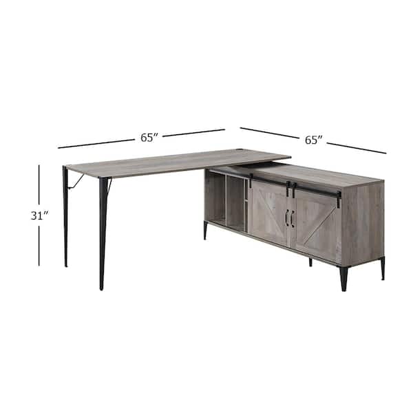 Zakwani 65 in. L-Shaped Gray Oak and Black Finish Wood Writing Desk with Shelves
