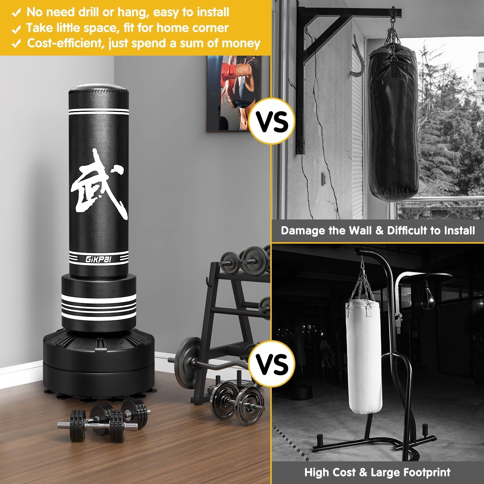 GIKPAL Punching Bag 67''-182lbs Heavy Boxing Bag with Stand for Adult Youth Kids - Freestanding Kickboxing Bag for Home Gym Office