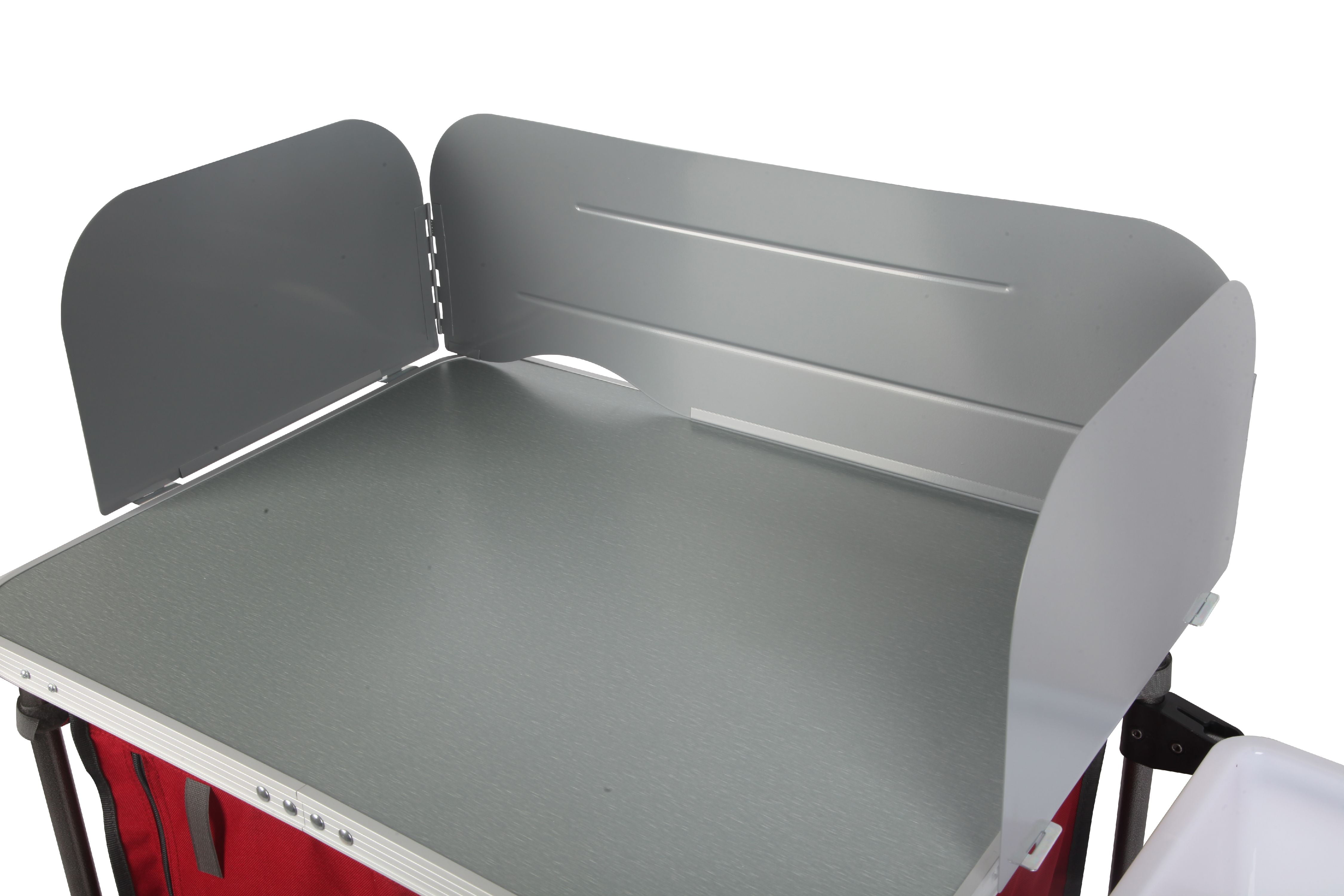 Trail Deluxe Camping Kitchen with Storage, Silver and Red, 31 Height