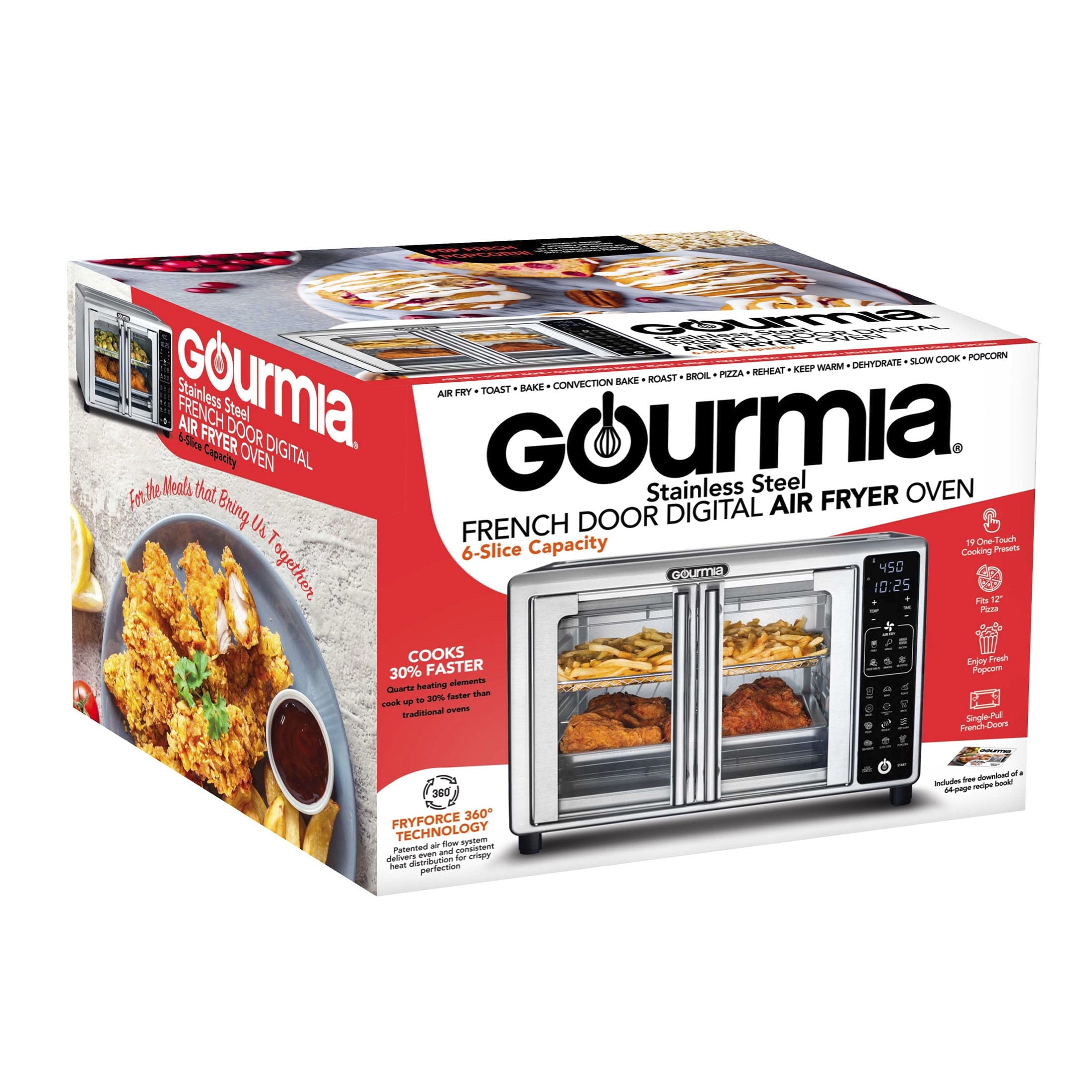 New Gourmia 6-Slice Digital Toaster Oven Air Fryer with 19 One-Touch Presets, Stainless Steel
