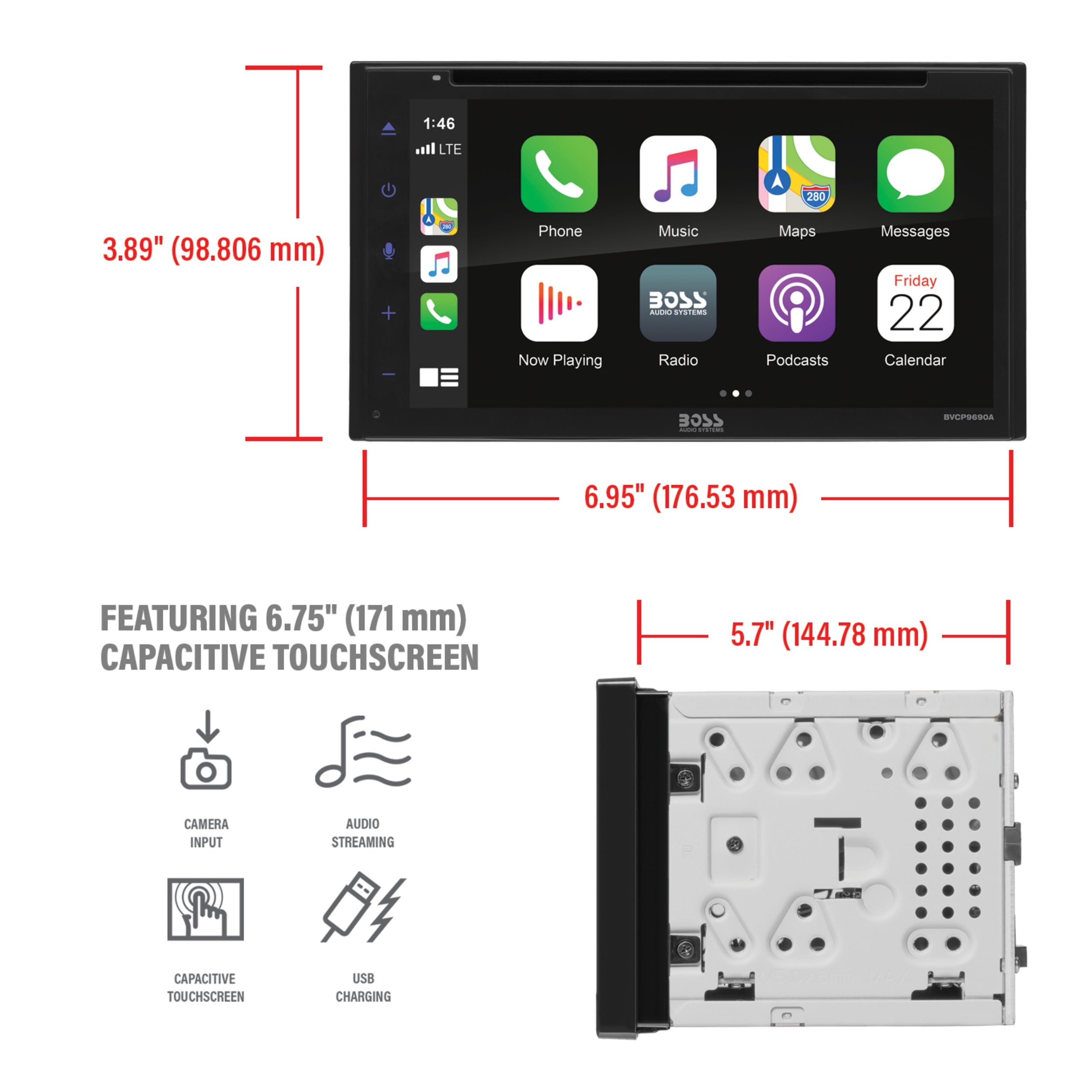 BOSS Audio Systems BVCP9690A 2 Din Apple CarPlay Android Auto Car Stereo System