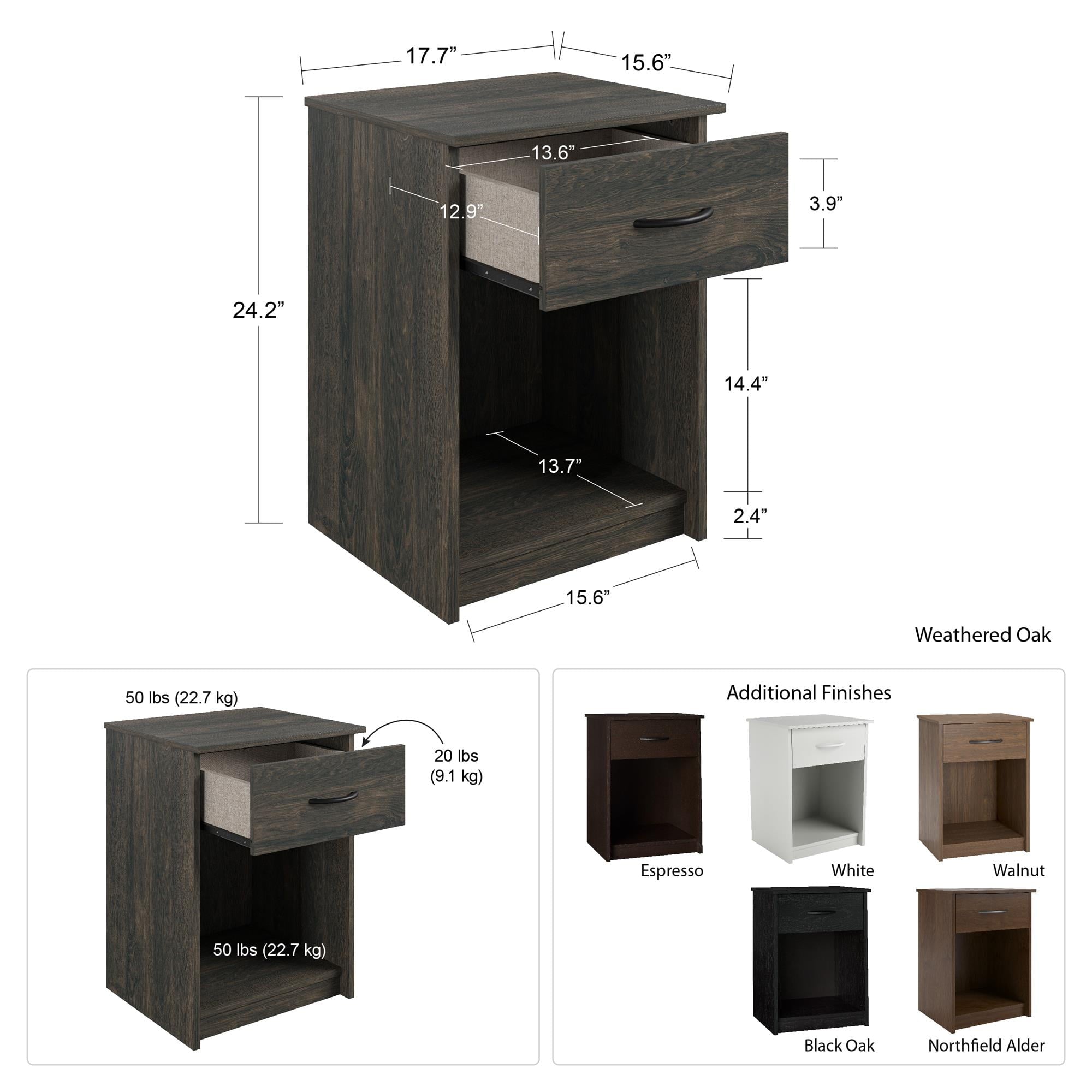 Mainstays Classic Nightstand with Drawer, Espresso