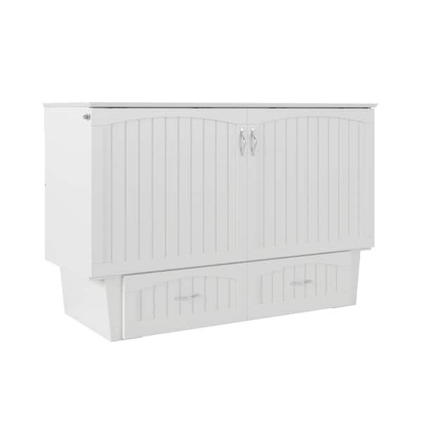 Nantucket Murphy Bed White Queen Chest with Charging Station and Coolsoft Mattress