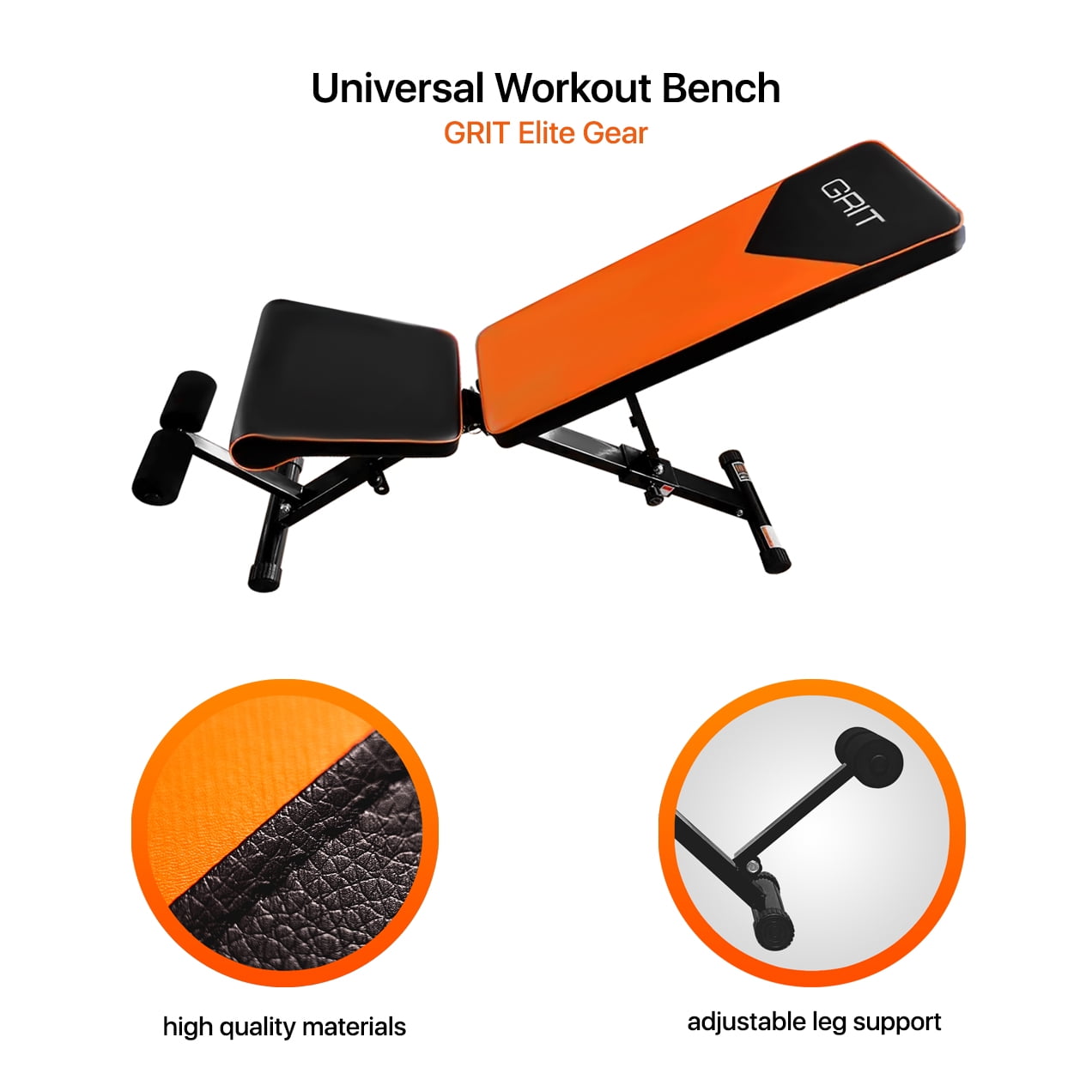 Grit Elite Orange Adjustable Weight Bench Folding Incline/Decline Home Gym Bench