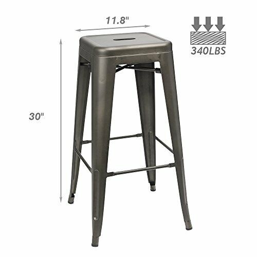 30 Inches 4 Metal Bar Stools Stackable High Backless Lightweight Rubber Feet