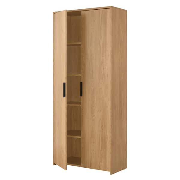 Braxten Light Oak Brown Storage Cabinet with Double Panel Doors (71