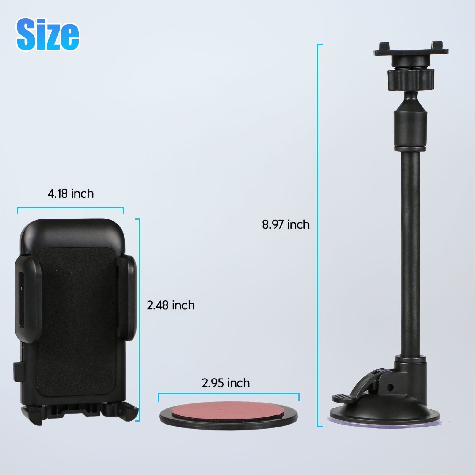 TSV Universal Car Windshield Dashboard Suction Cup 360 Degree Mount Holder Stand for Cellphones iPhone Android, Long Arm Car Phone Holder Windscreen Car Cradle