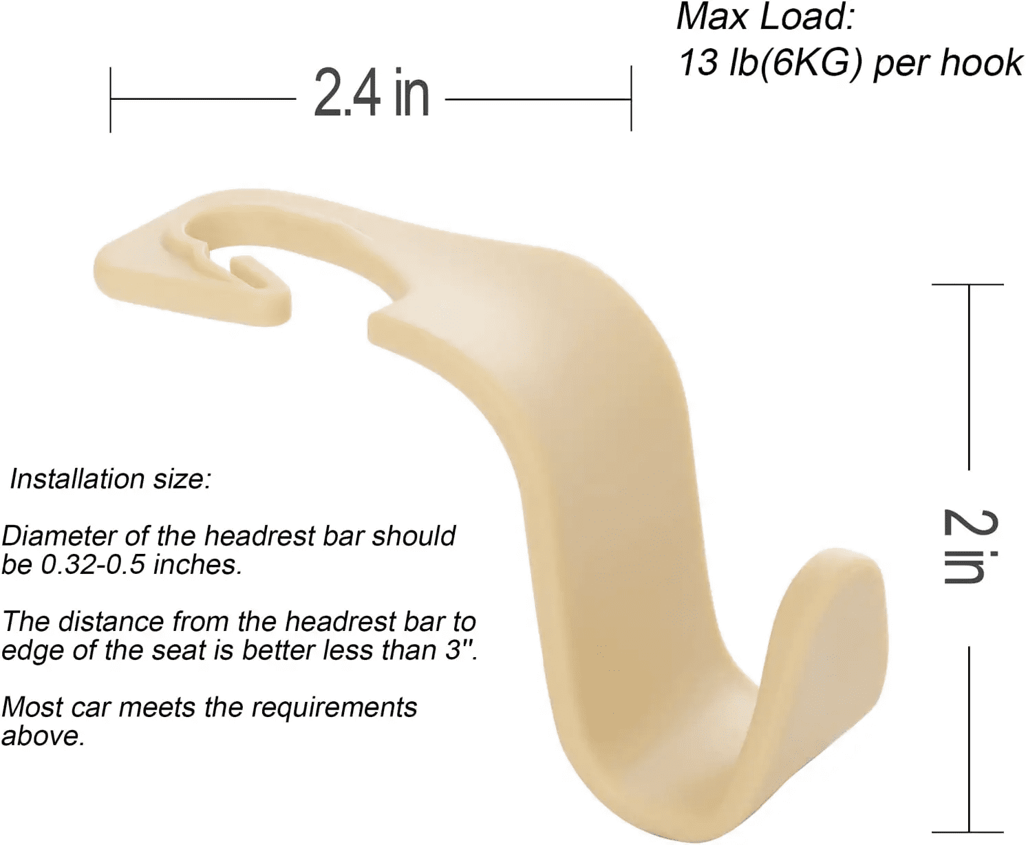 Jusdreen Car Seat Headrest Hook 4 Pack Hanger Storage Organizer Universal for Handbag Purse Coat Universal Fit Vehicle Car- Beige