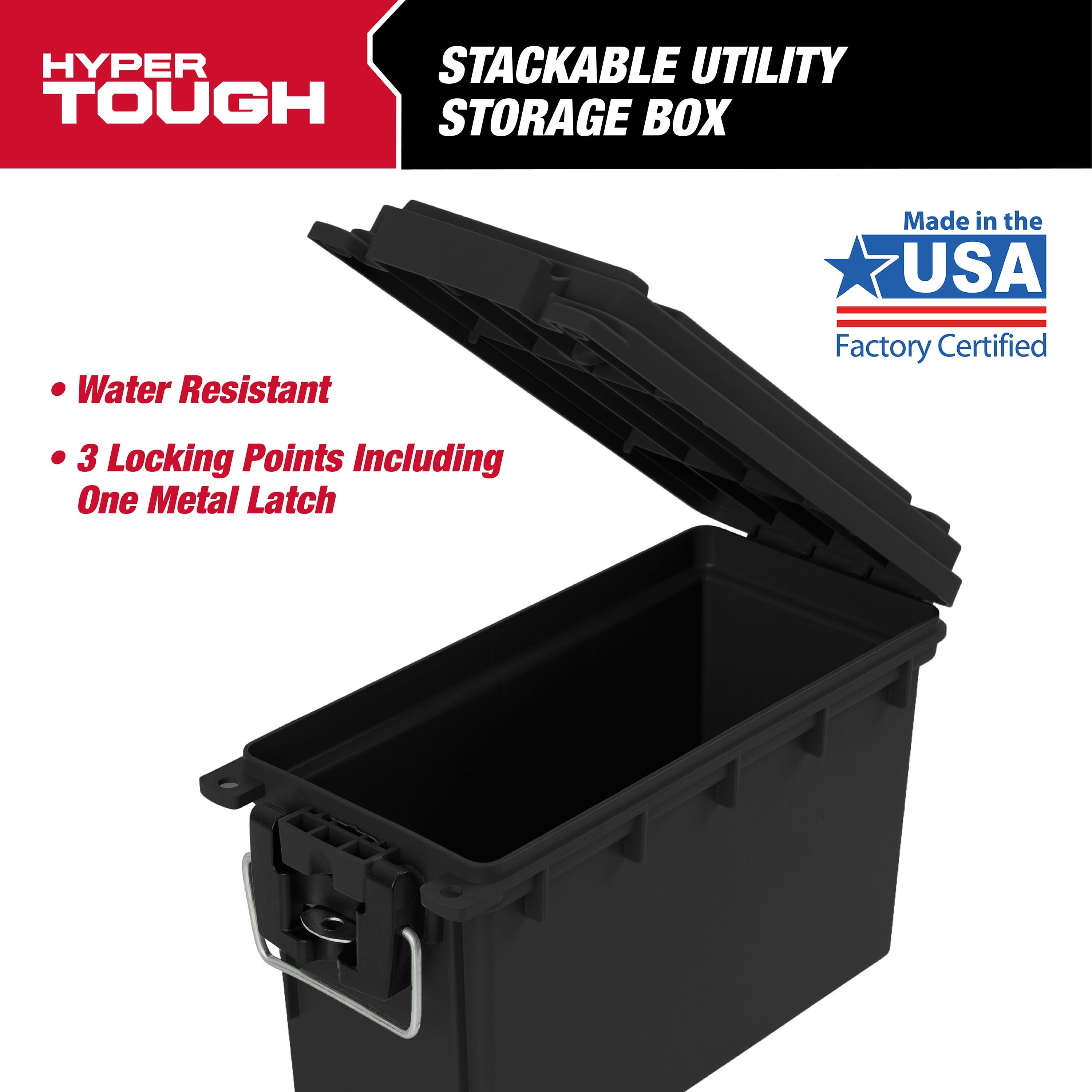 Hyper Tough Black Locking and Stacking Utility Box, Organization box