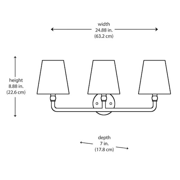 Canterwood 24.88 in. 3-Light Black Bathroom Vanity Light Fixture with Tapered Fabric Shades