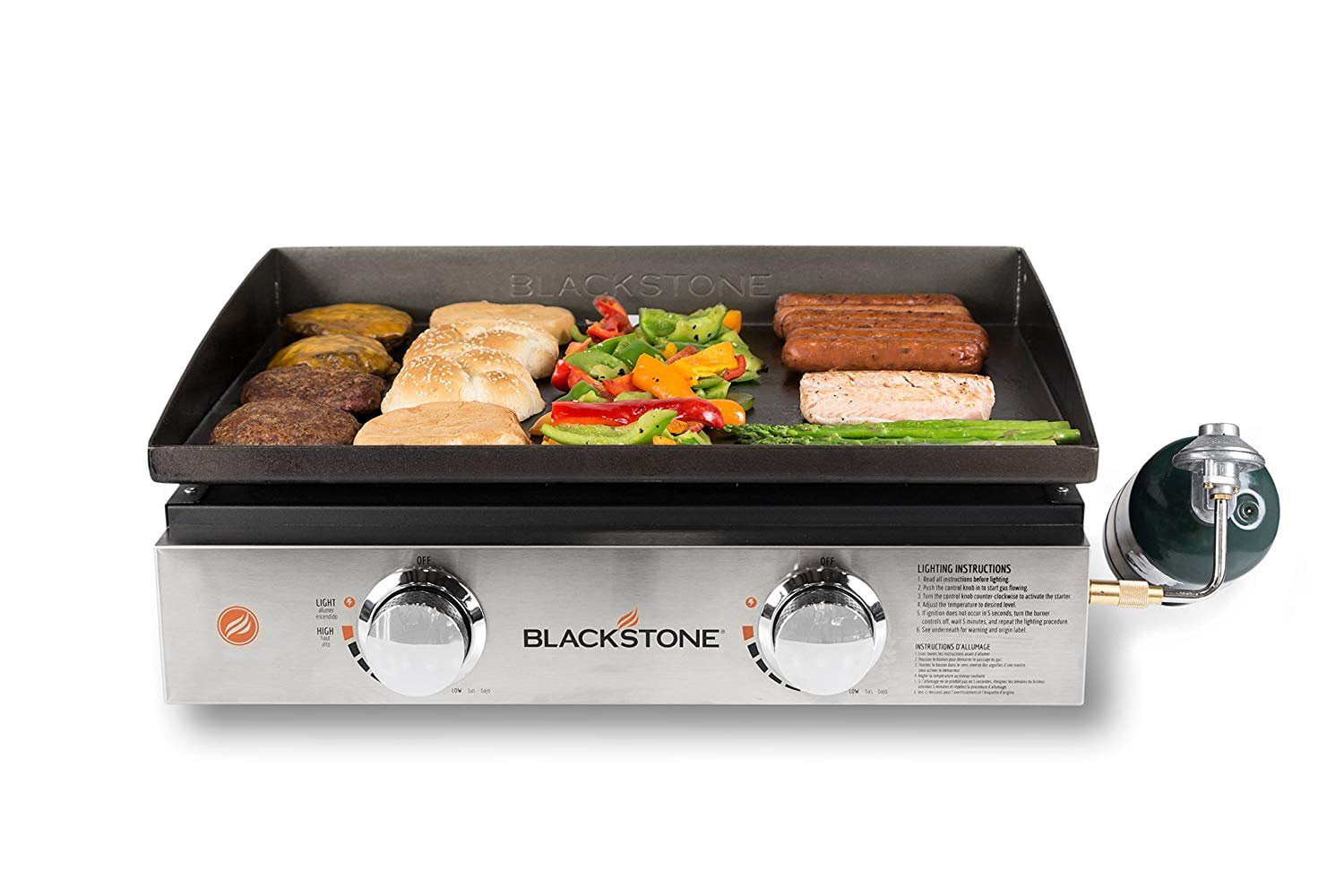 Tabletop Grill - 22 Inch Portable Gas Griddle - Propane Fueled - 2 Adjustable Burners - Rear Grease Trap - For Outdoor Cooking While Camping, Tailgating or Picnicking - Black