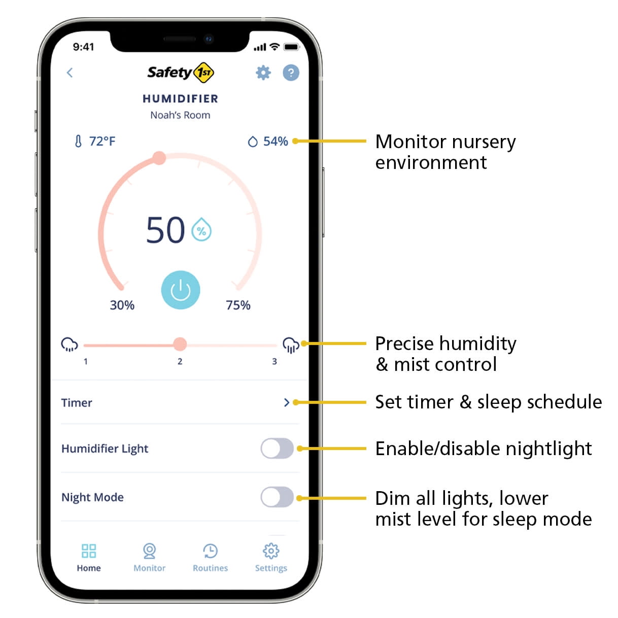 Safety 1ˢᵗ Smart Humidifier, Natural with White