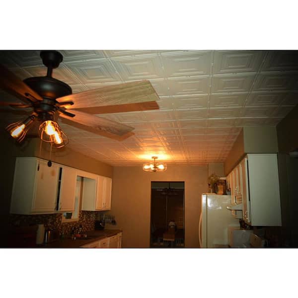 Dimensions 2 ft. x 4 ft. Glue Up Tin Ceiling Tile in Matte White