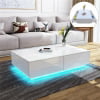 Hommpa Rectangular Coffee Table with LED Lights Tea Tables with 4 Drawers High Gloss Modern Living Room Furniture White Finish Sofa Side Table 37.4 x 23.6 x 15.4 Inches