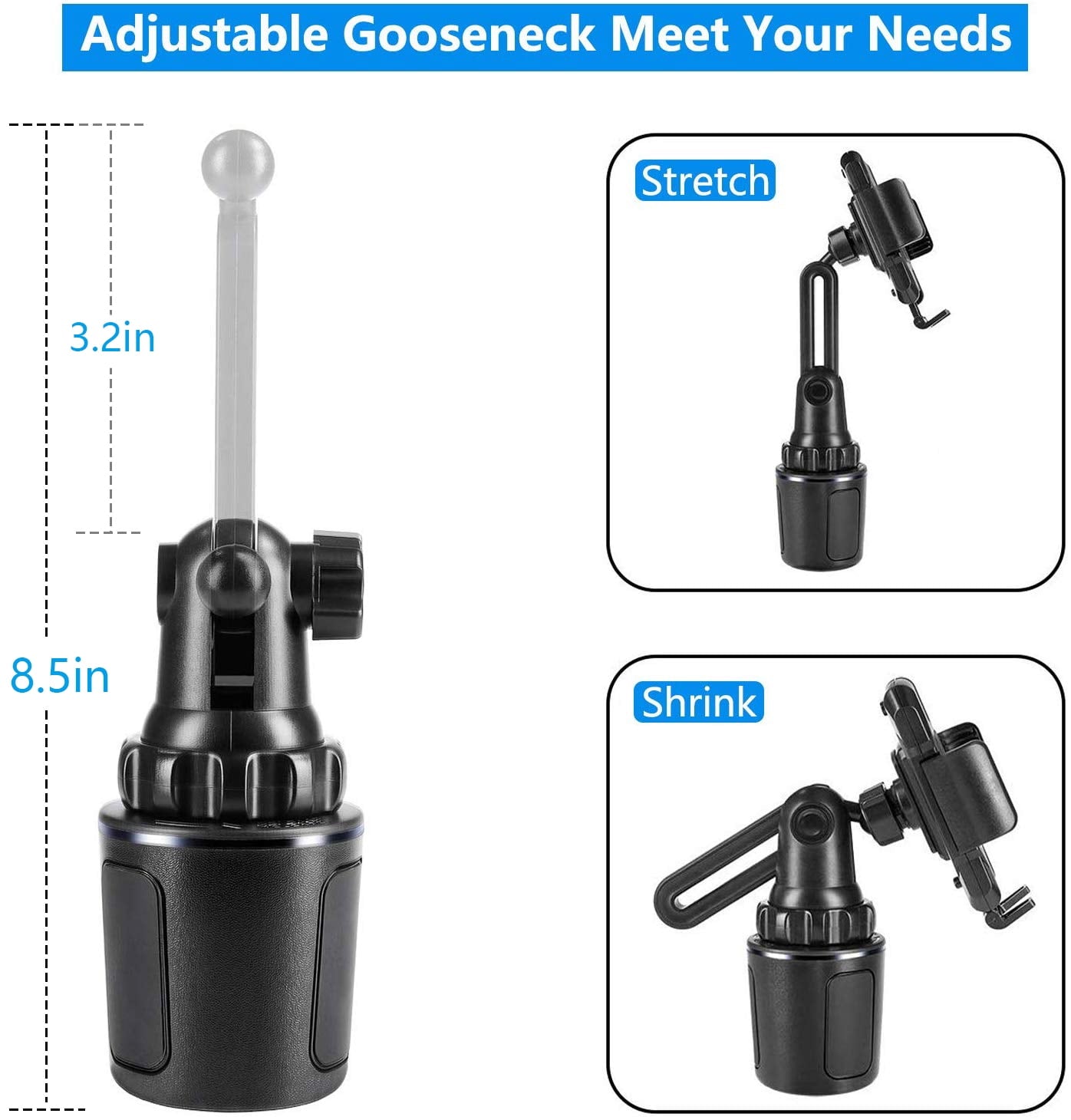 Car Cup Holder Phone Mount Cell Phone Holder Universal Adjustable Cup Holder Cradle Car Mount with Flexible Long Neck for iPhone 12 Pro/XR/XS Max/X/8/7 Plus/Samsung S10+/Note 9/S8 Plus/S7 Edg