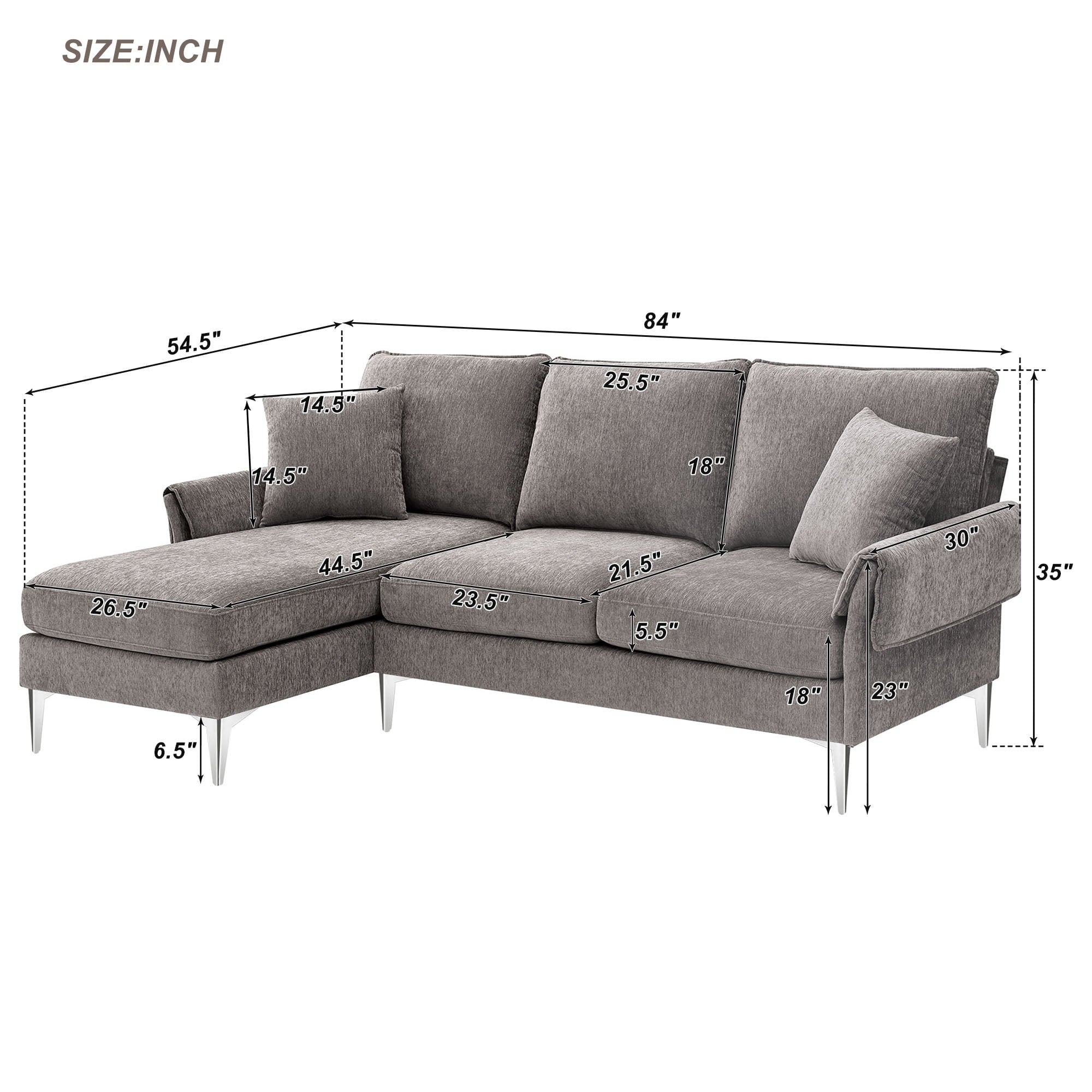 Churanty L Shaped Sofa for Small Spaces Convertible Sectional Sofa with Reversible Chaise Lounge,Grey