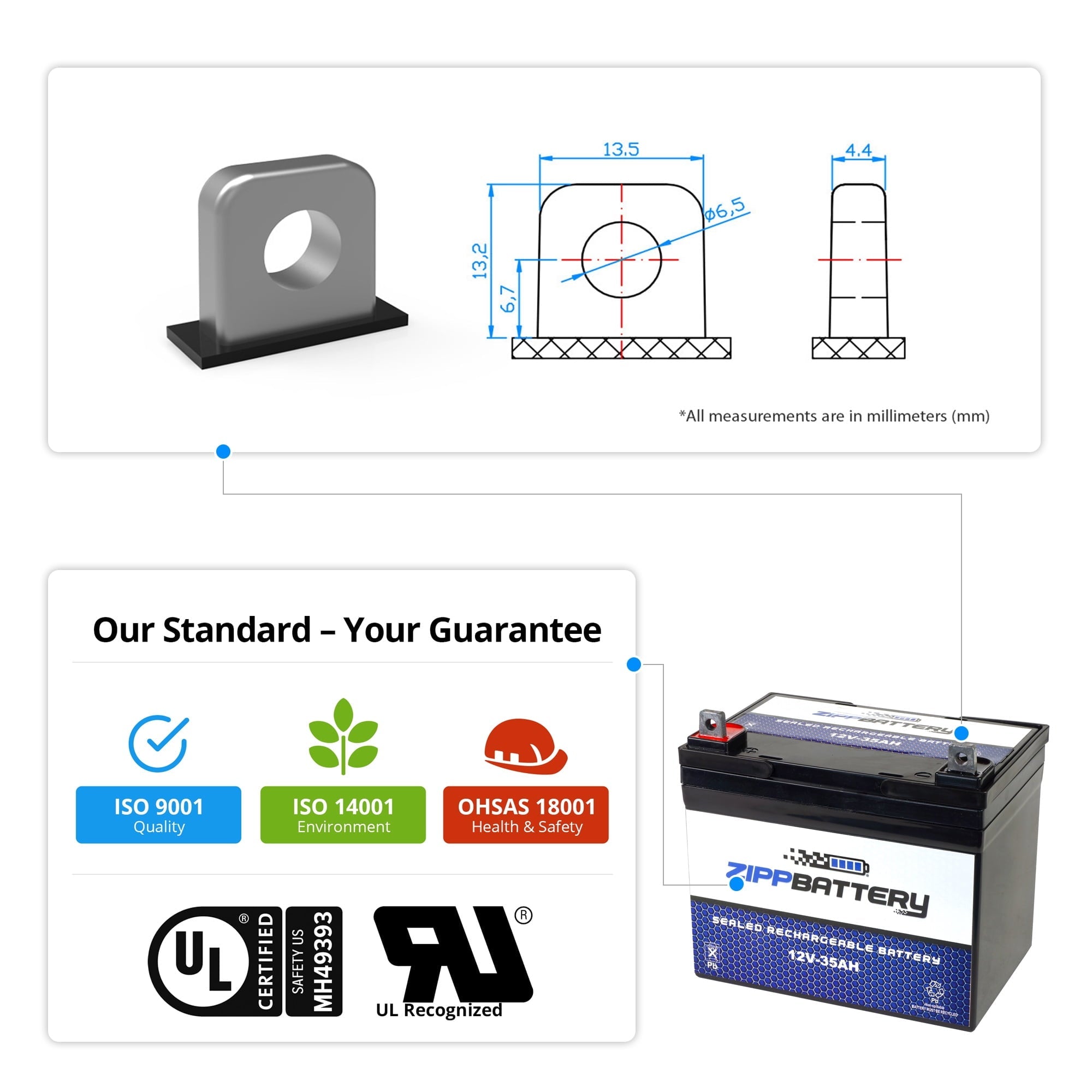 Zipp Battery New 12V 35Ah U1 Sla Agm Battery Scooter Wheelchair Replaces Ub12350 Agm1234T