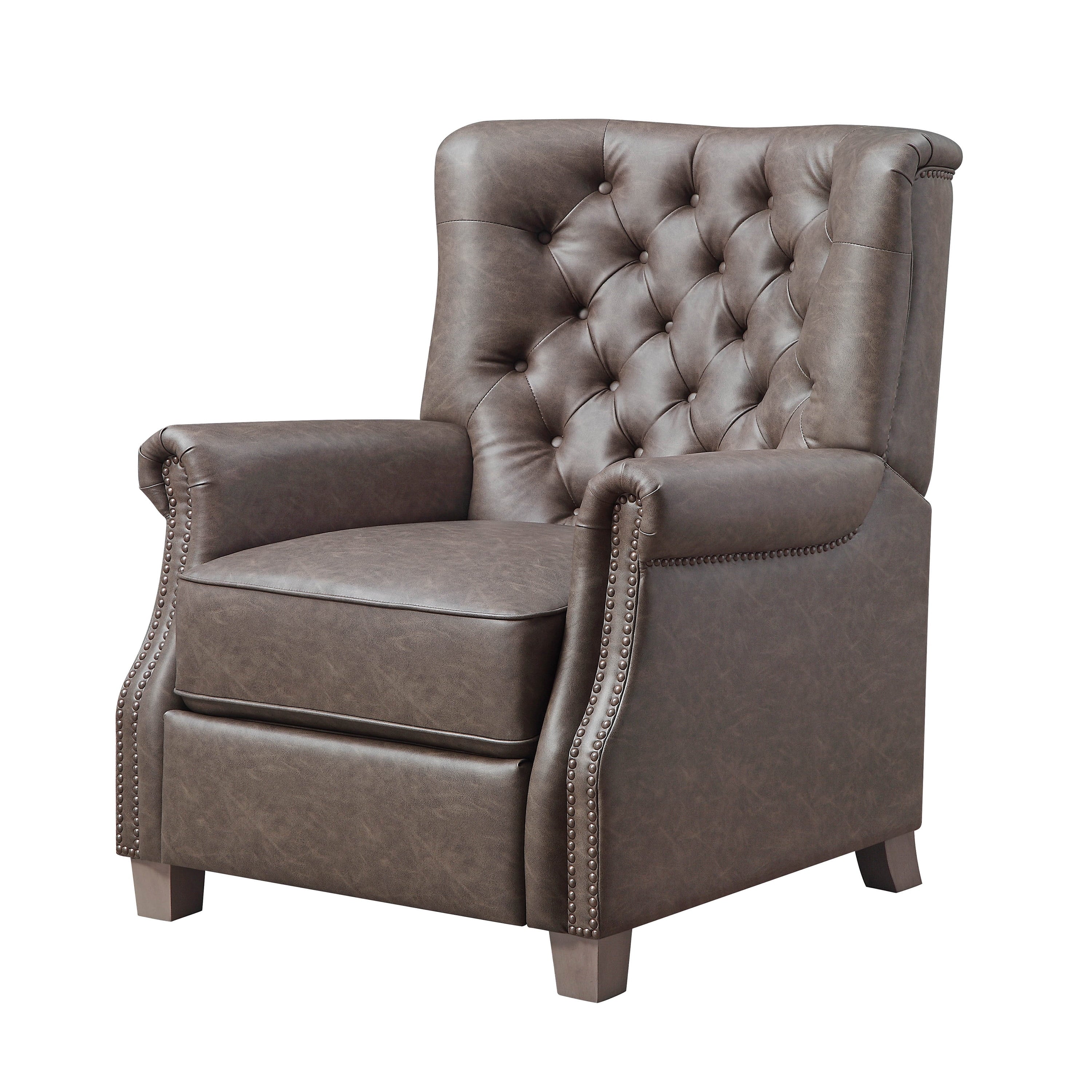 Better Homes & Garden Tufted Push Back Recliner, Brown Faux Leather Upholstery