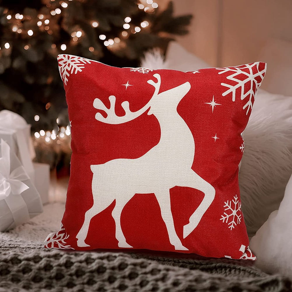 Growment Christmas Pillow Covers 18x18 Set of 4 Christmas Decorations Farmhouse Throw Pillowcase Cushion Case for Home Decor