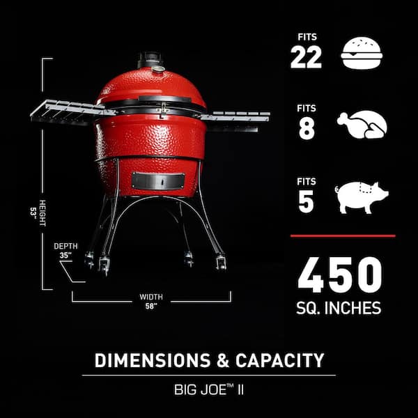 Big Joe II 24 in. Charcoal Grill in Red with Cart, Side Shelves, Grate Gripper, and Ash Tool
