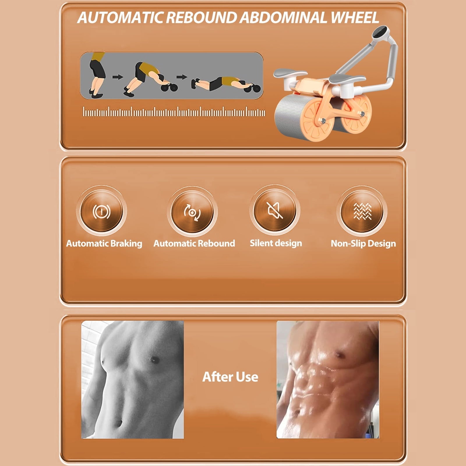 Automatic Ab Abdominal Exercise Roller with Elbow Support&timer Ab Roller Wheel