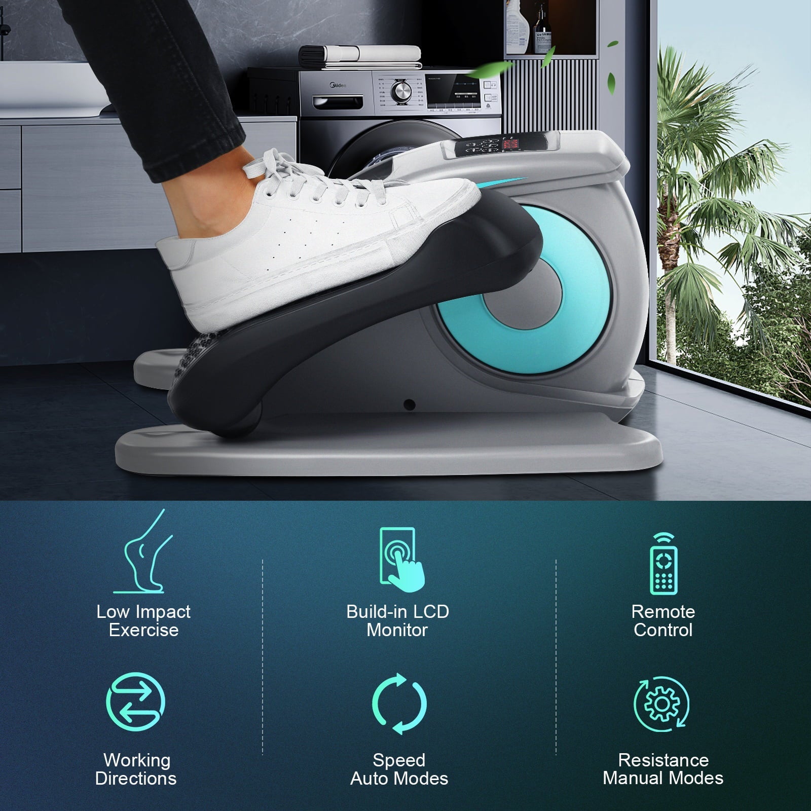 Desk Elliptical Machine for Home Office, Electric Desk Elliptical Trainer with Display Monitor Quiet Compact Pedal Exerciser Gifts for Caring Parents