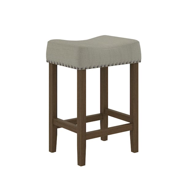Hylie 24 in. Gray Fabric Cushion Dark Brown Finish Nailhead Wood Counter Height Bar Stool