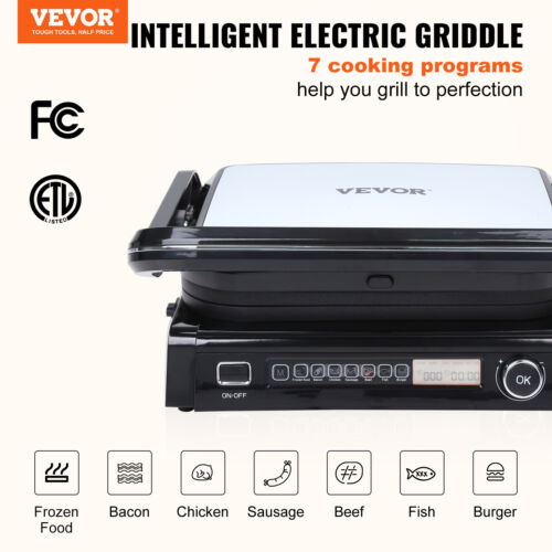 VEVOR 7-1 Function Panini Press Grill Griddle Sandwich Maker w/ Non-Stick Plates