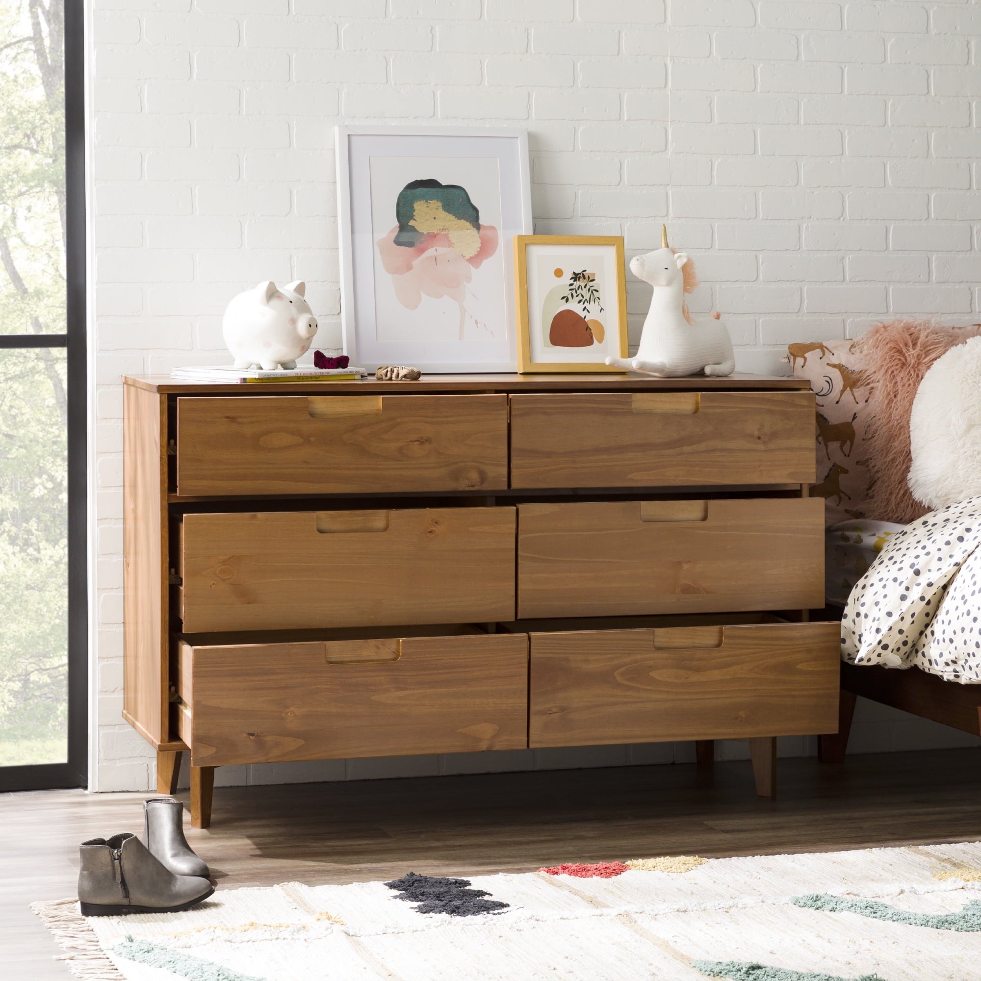 Walker Edison Sonoma 6-Drawer Solid Wood Caramel Dresser