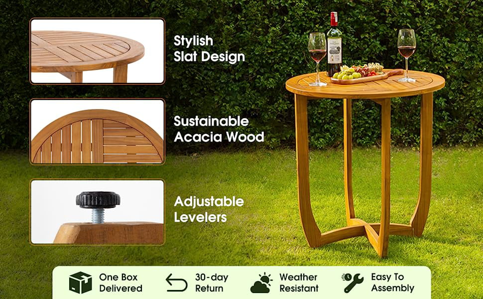 AILE Acacia Wood Bistro Patio Dining Table - Modern Design, 270lbs Heavy Duty