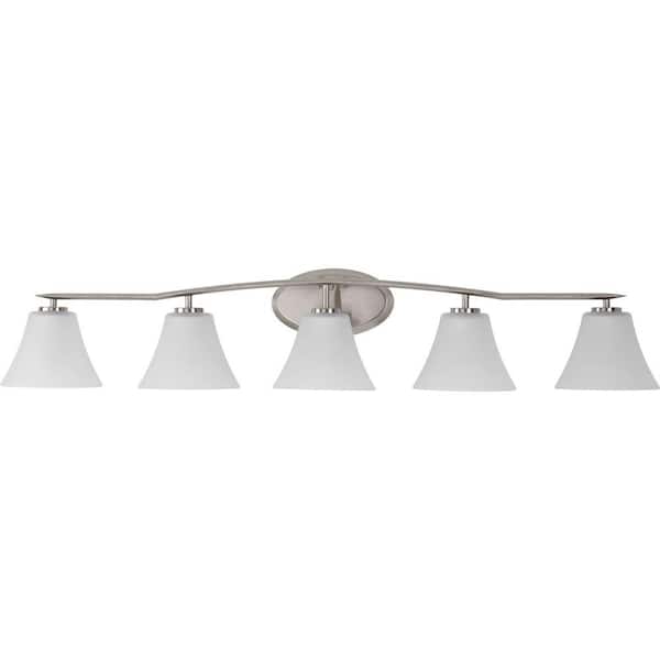 Bravo Collection 46 in. 5-Light Brushed Nickel Etched Glass Modern Bath Vanity Light